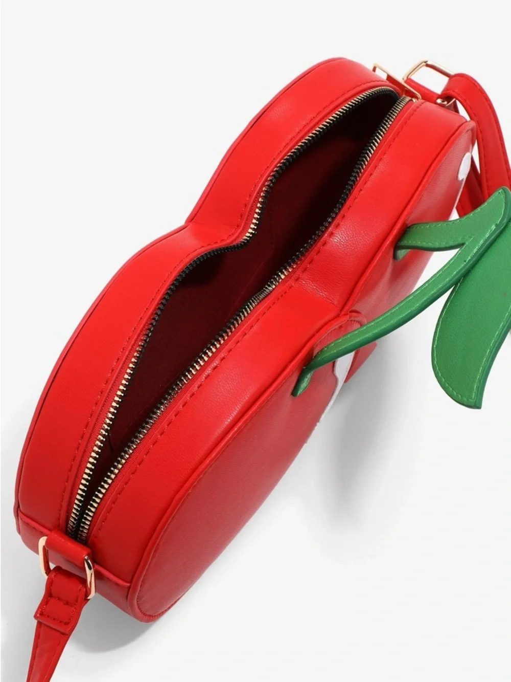 Red Cherry Crossbody Bag with Green Leaf Accent